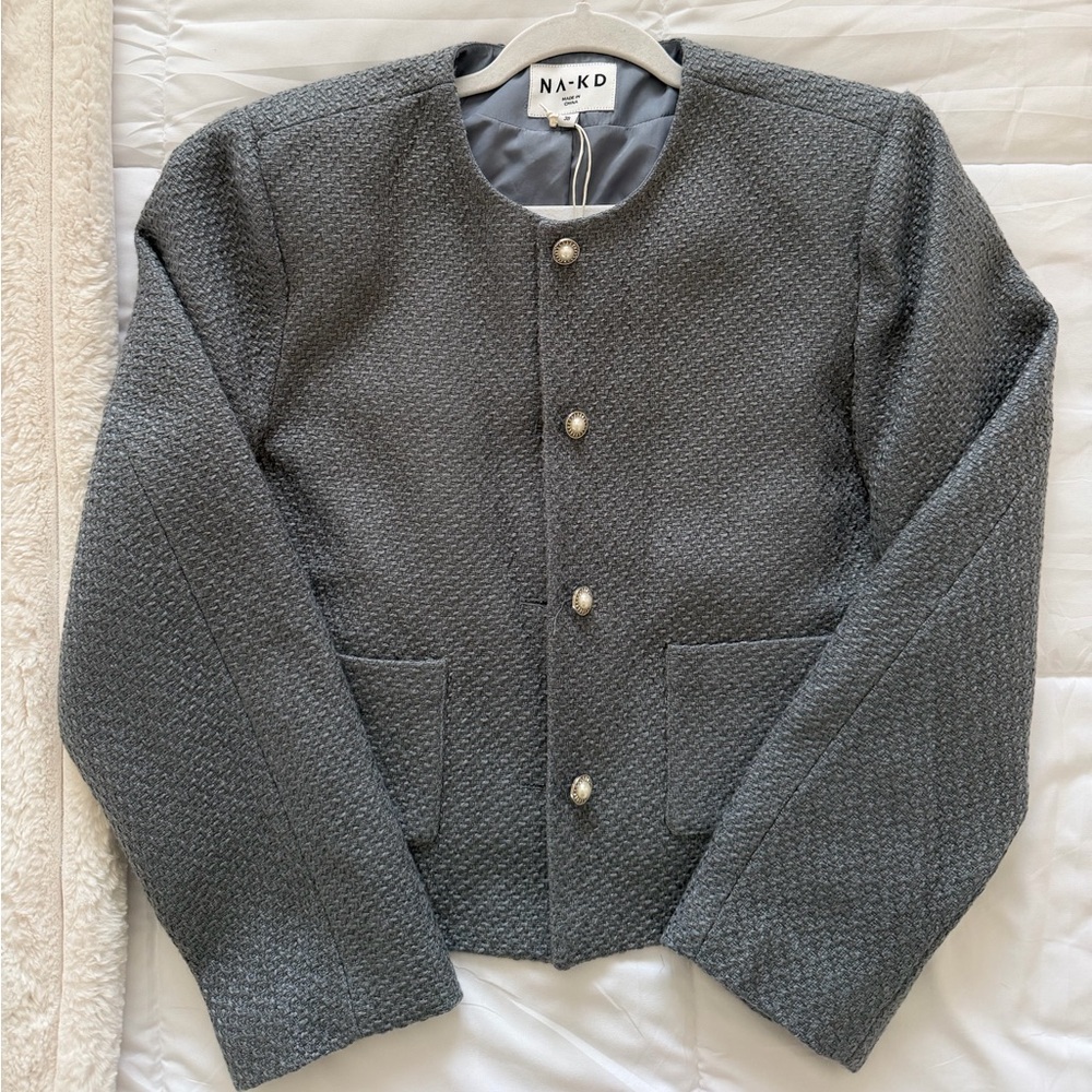 NA-KD Women's Gray Textured Blazer